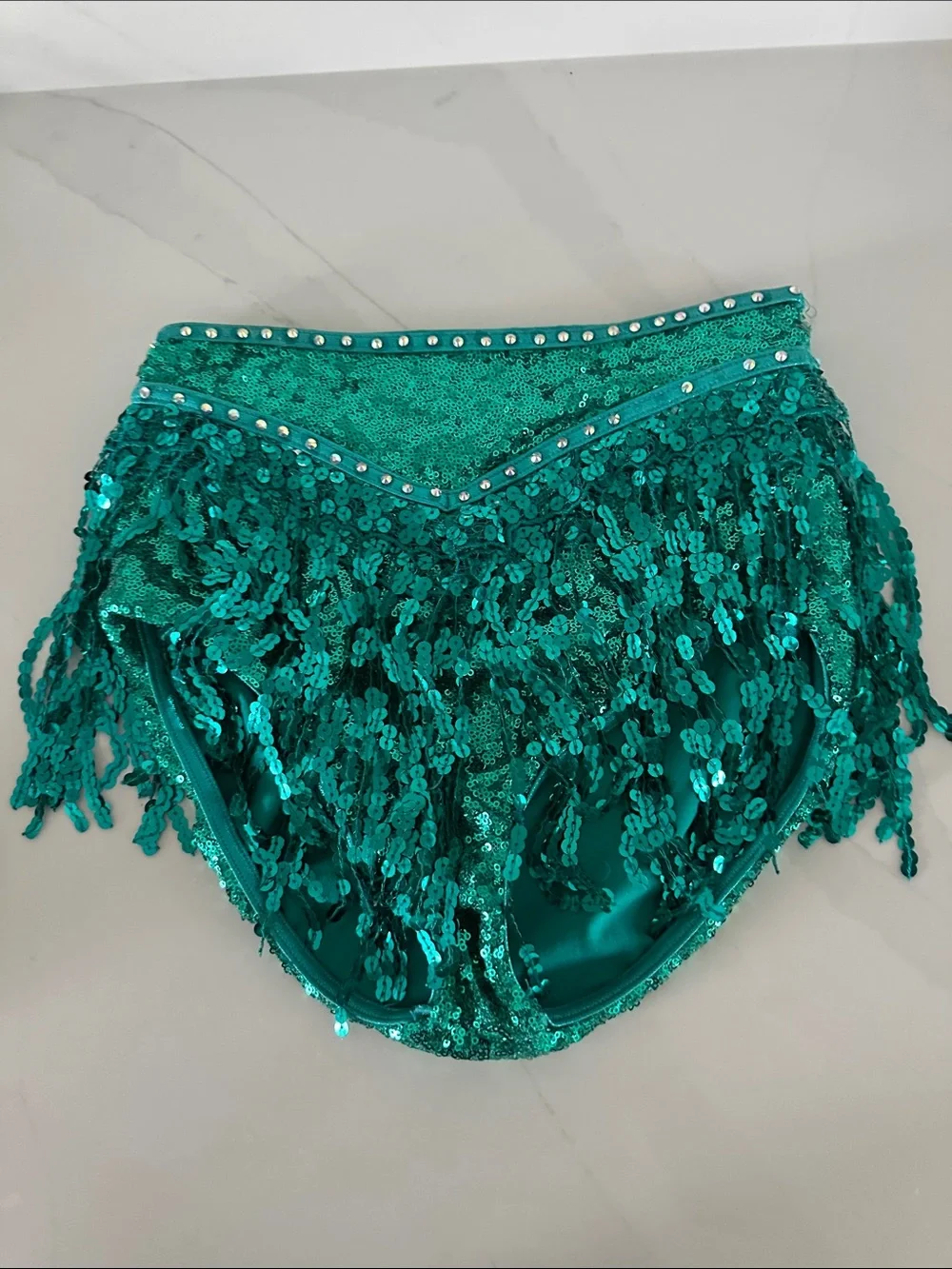 Weissman Emerald Sequin Crop Top & Fringe dance Halloween costume. Sozr youth L